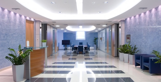 Residential and commercial interior cleaning in Phoenix by First Glass Green Cleaning showing commercial office cleaning