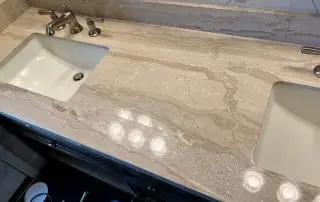 Travertine bathroom vanity top after polishing