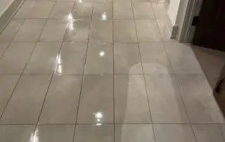 PCCBuffetTileDuring2024 Polished commercial tile floor in a buffet area