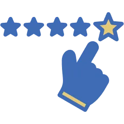 Hand tapping five stars icon representing customer ratings