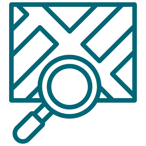 Magnifying glass over tile icon representing floor inspection